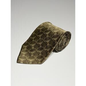 Bill Blass 100% Silk Tie Geometric Floral Gold Mens Business Necktie Size 58x4 “